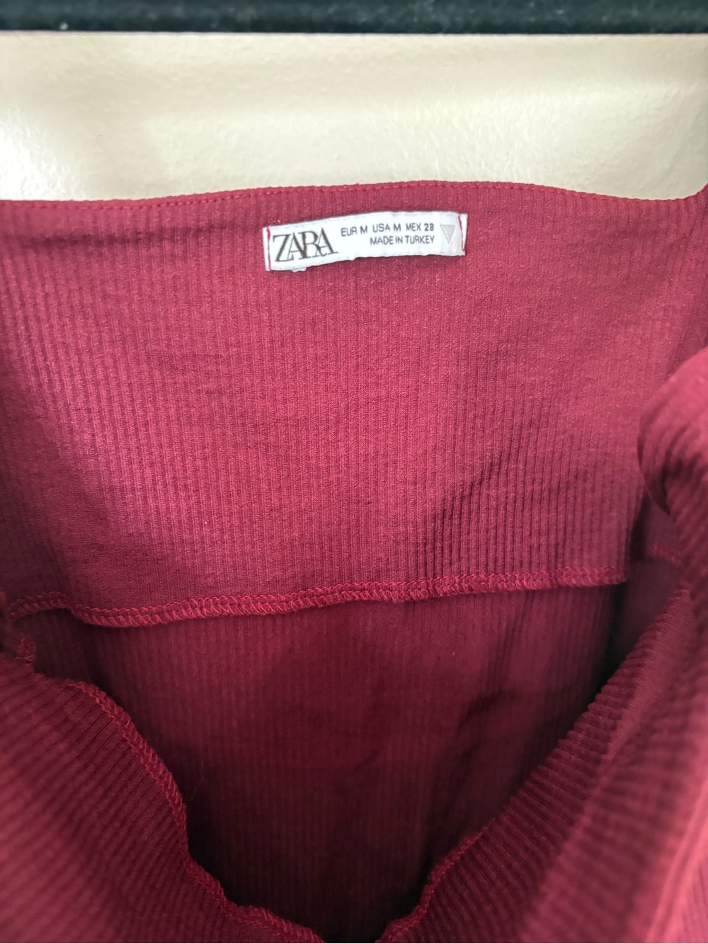 Zara Burgundy Ribbed Square Neck Bodysuit Size Medium - Picture 9 of 9